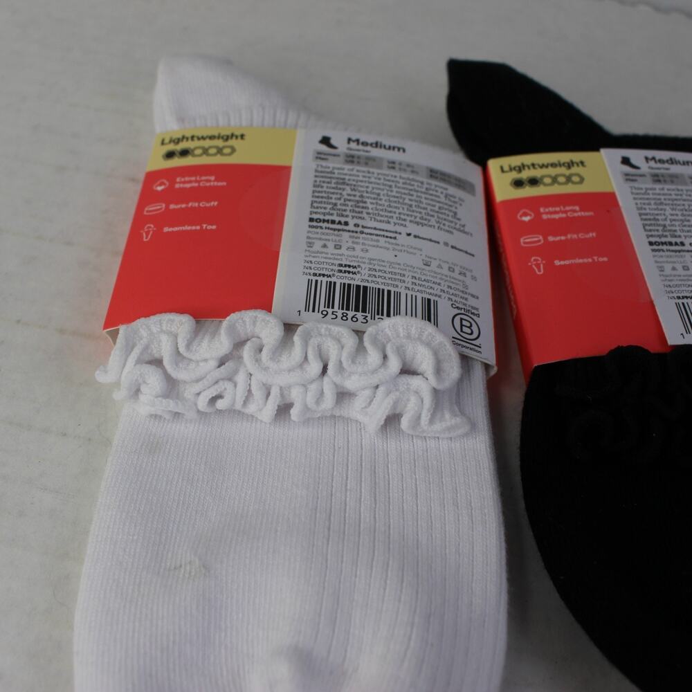 SET OF 2- Bombas Unisex Lightweight Seamless Toe Quarter Socks White Medium NWT - Picture 3 of 4